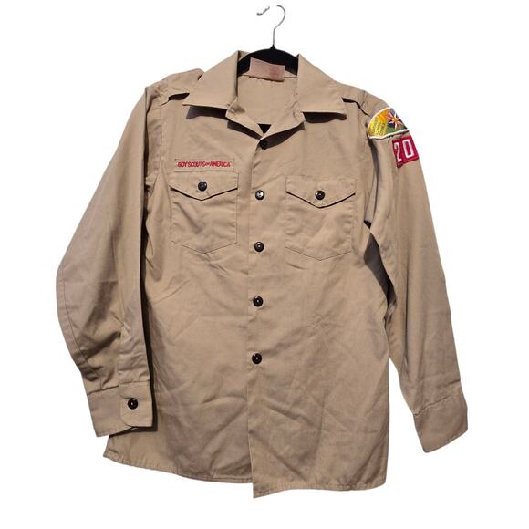 Boy Scouts America BSA Tan Uniform Shirt Youth LG Patches Northeast Illinois USA - Picture 1 of 12